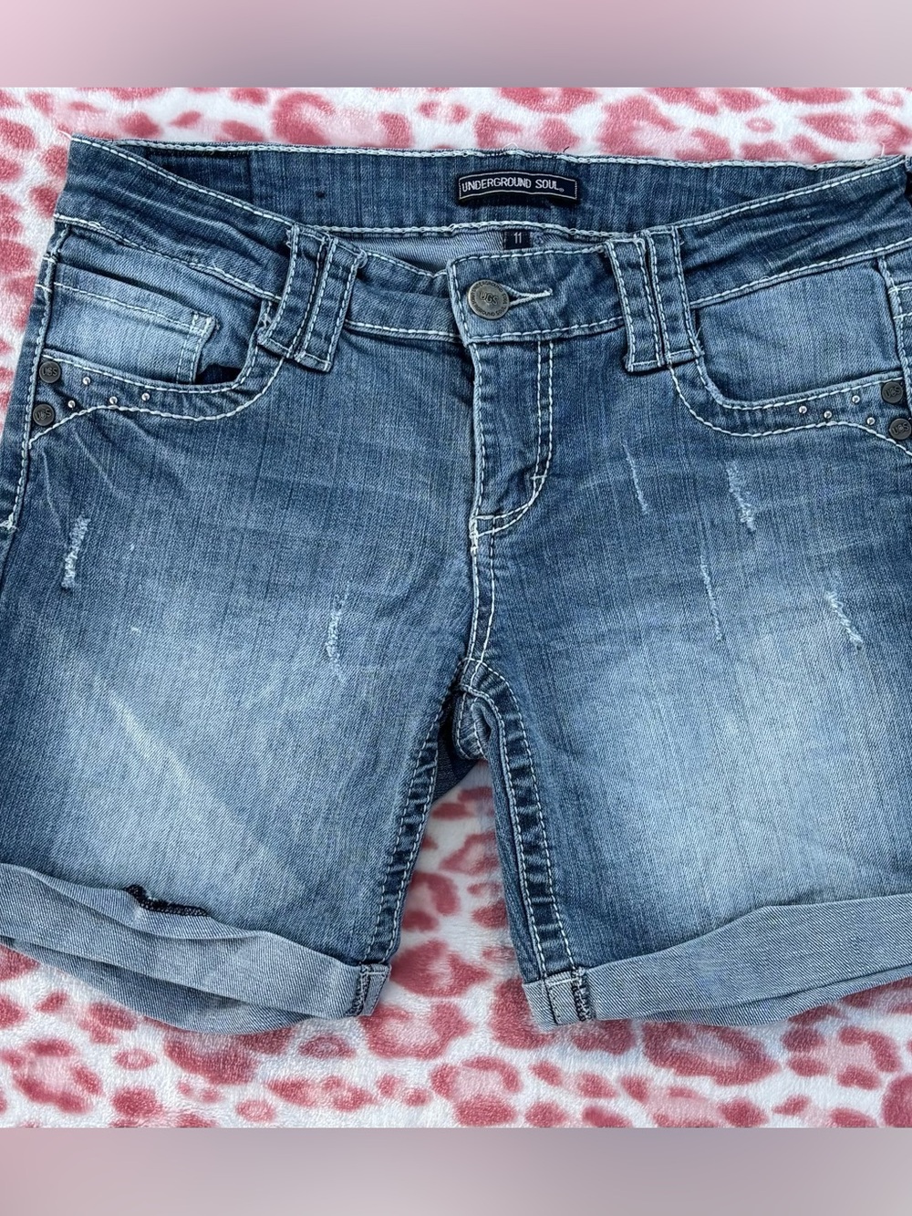 Underground Soul Mid-Blue Rolled Cuff Denim Shorts